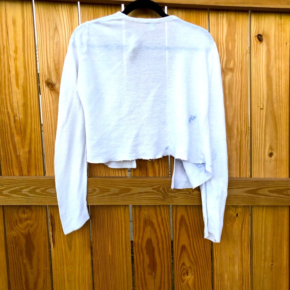 J. Jill Sweater Crop Open Cardigan Cropped White Textured Blue Tie-Dye - Picture 3 of 8